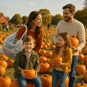 Family at a Springfield pumpkin patch enjoying fall while Laundry Whips delivers fresh, folded laundry.